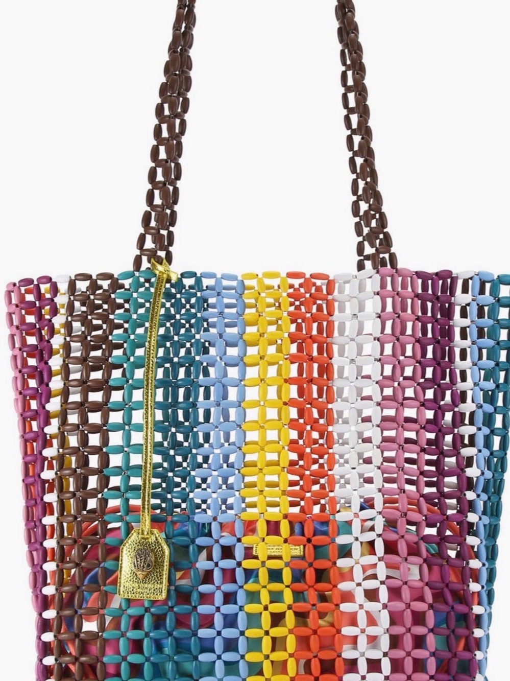 Kurt Geiger Multicolor Woven Tote with Brown Handles